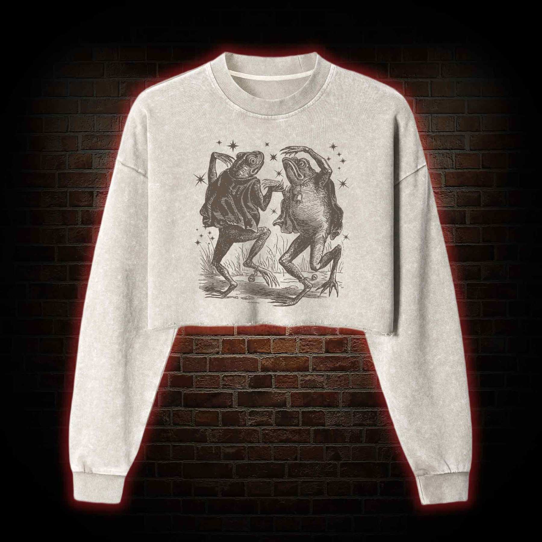 Dancing Frogs Washed Cropped Sweatshirts
