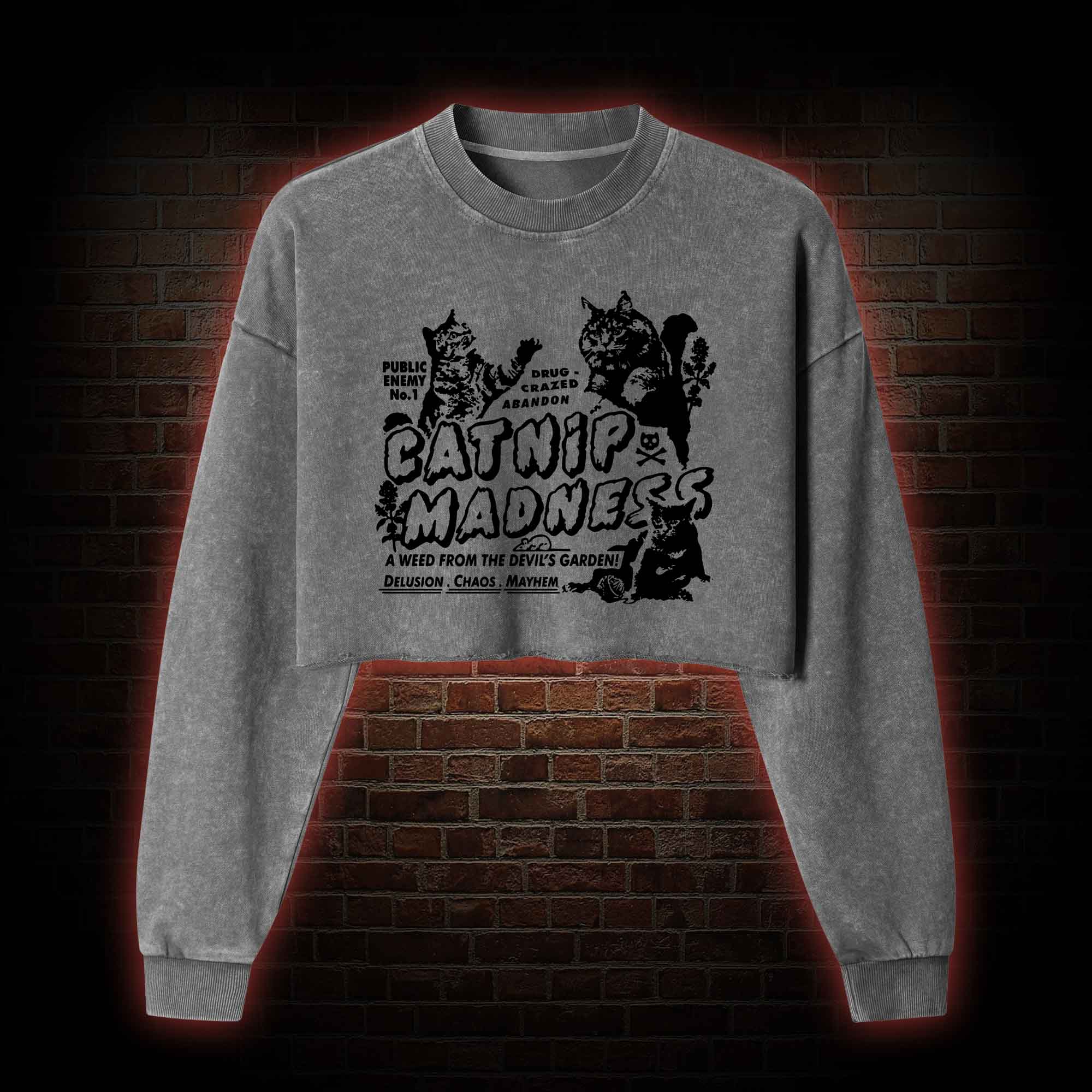 Catnip Madness Washed Cropped Sweatshirts
