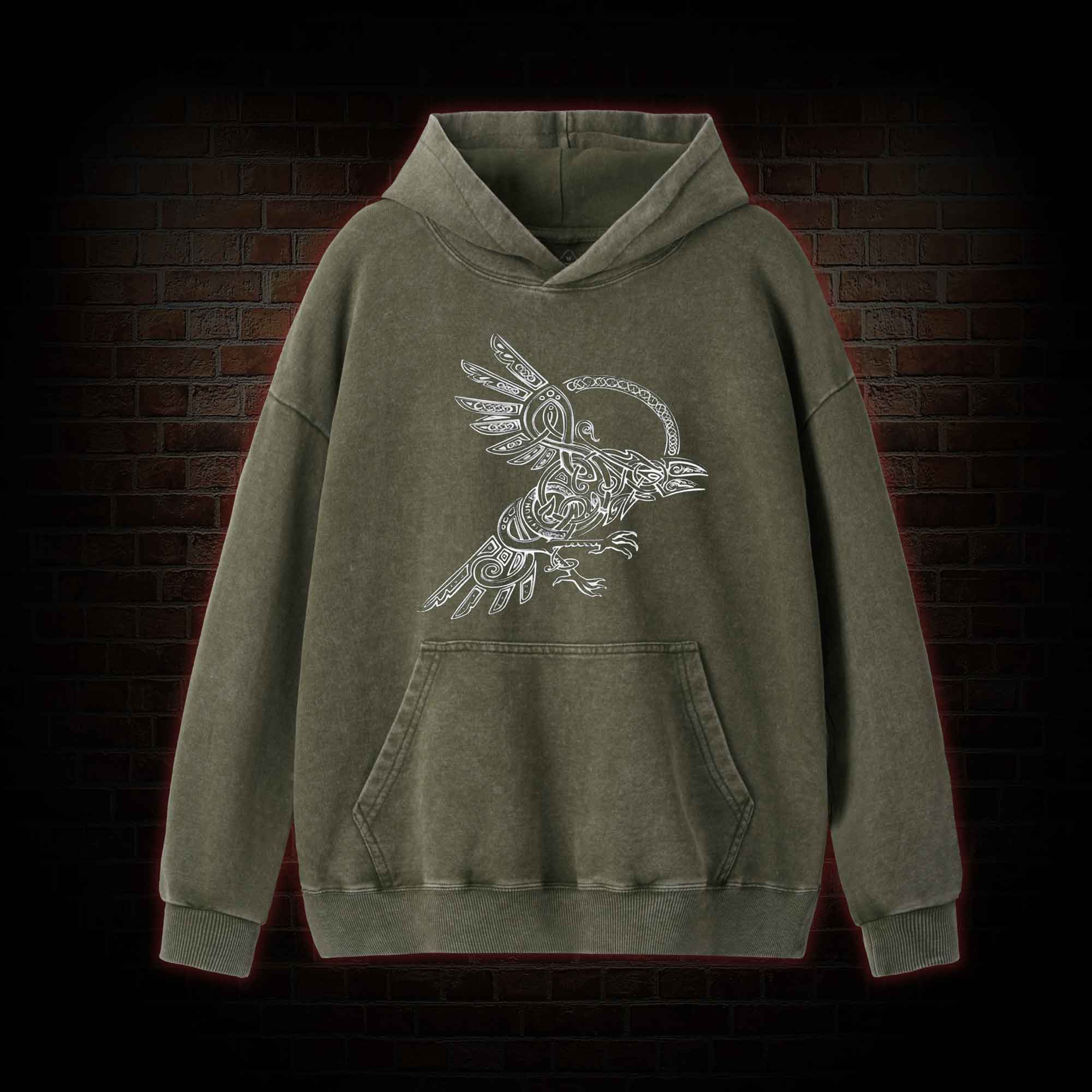 Viking Raven Washed Hoodie