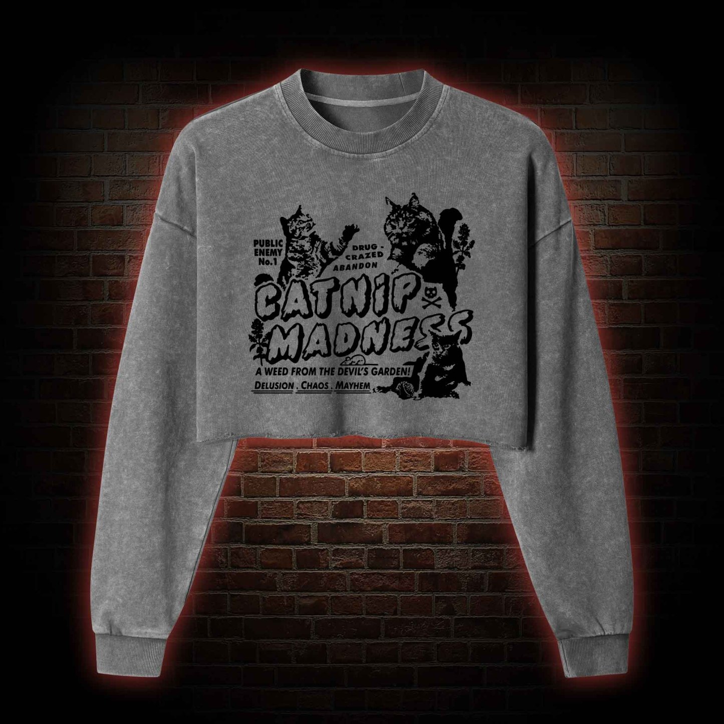 Catnip Madness Washed Cropped Sweatshirts