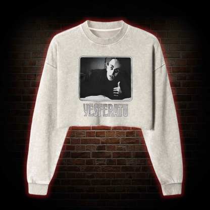 Yesferatu Funny Horror Retro Washed Cropped Sweatshirts
