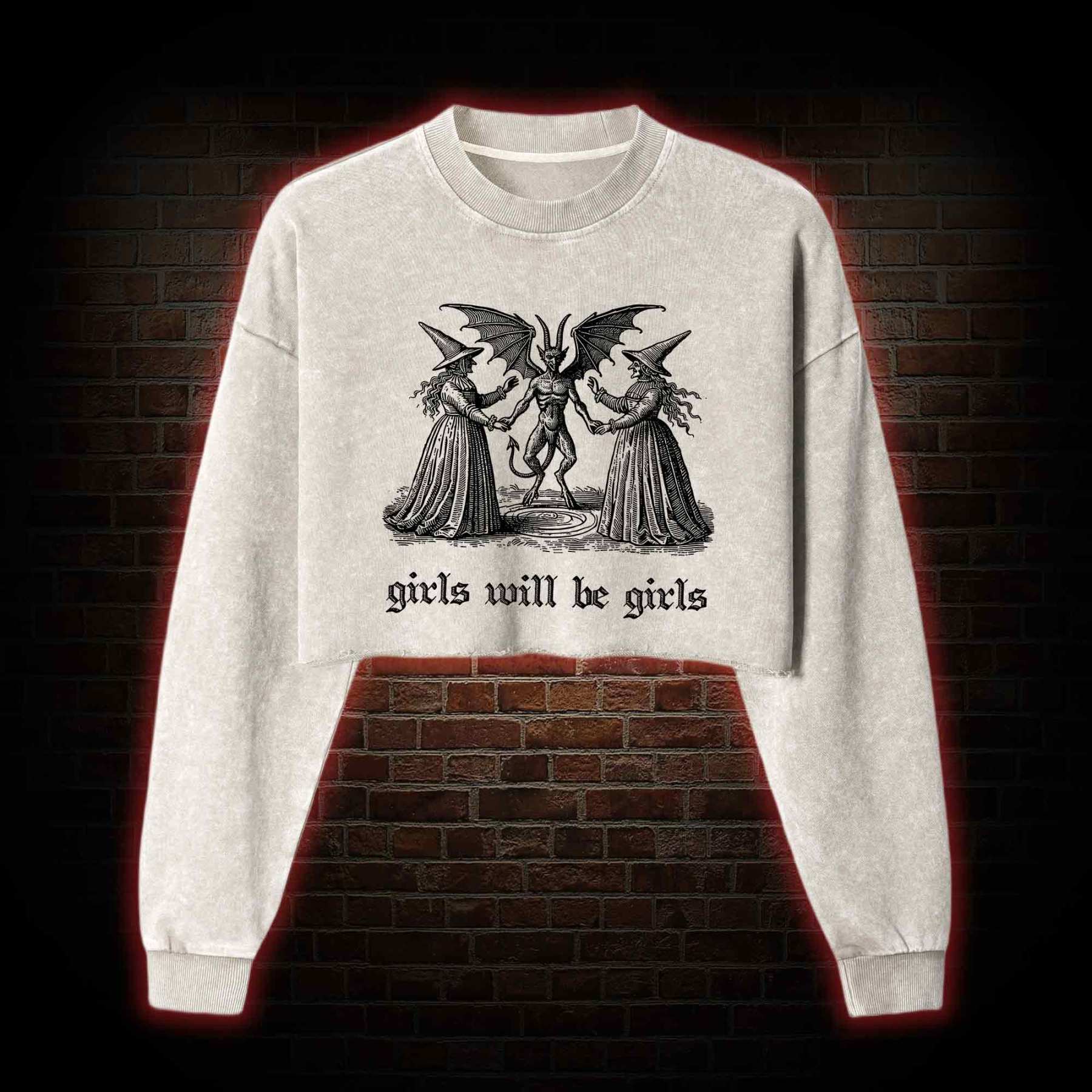 Girls Will Be Girls Washed Cropped Sweatshirts