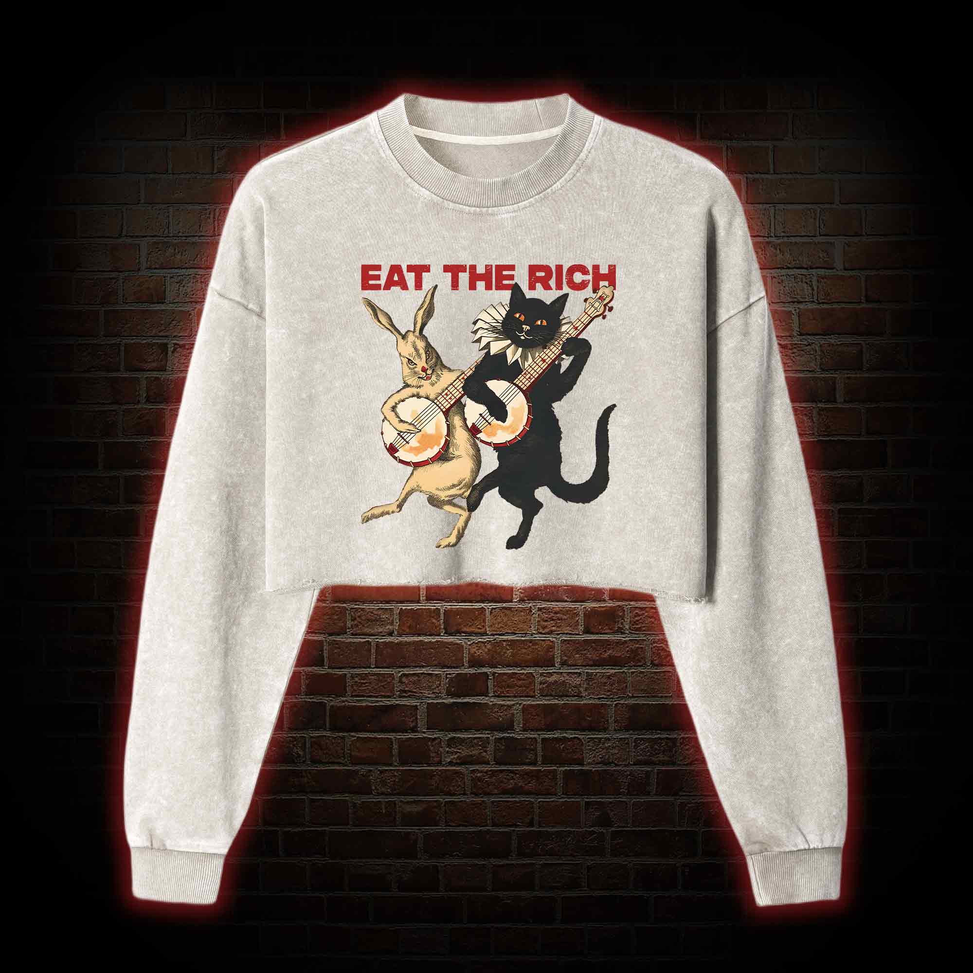 Eat The Rich Washed Cropped Sweatshirts