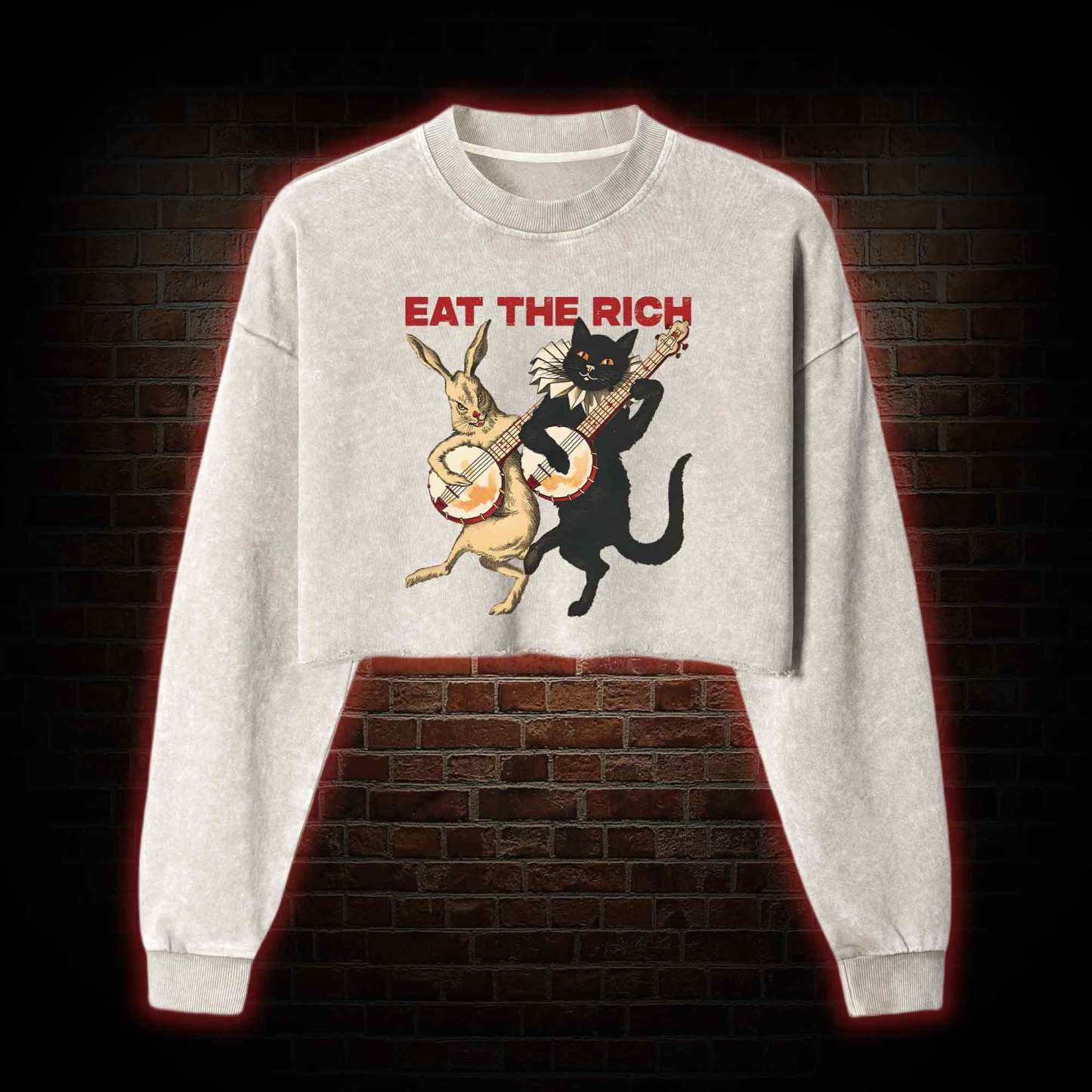 Eat The Rich Washed Cropped Sweatshirts