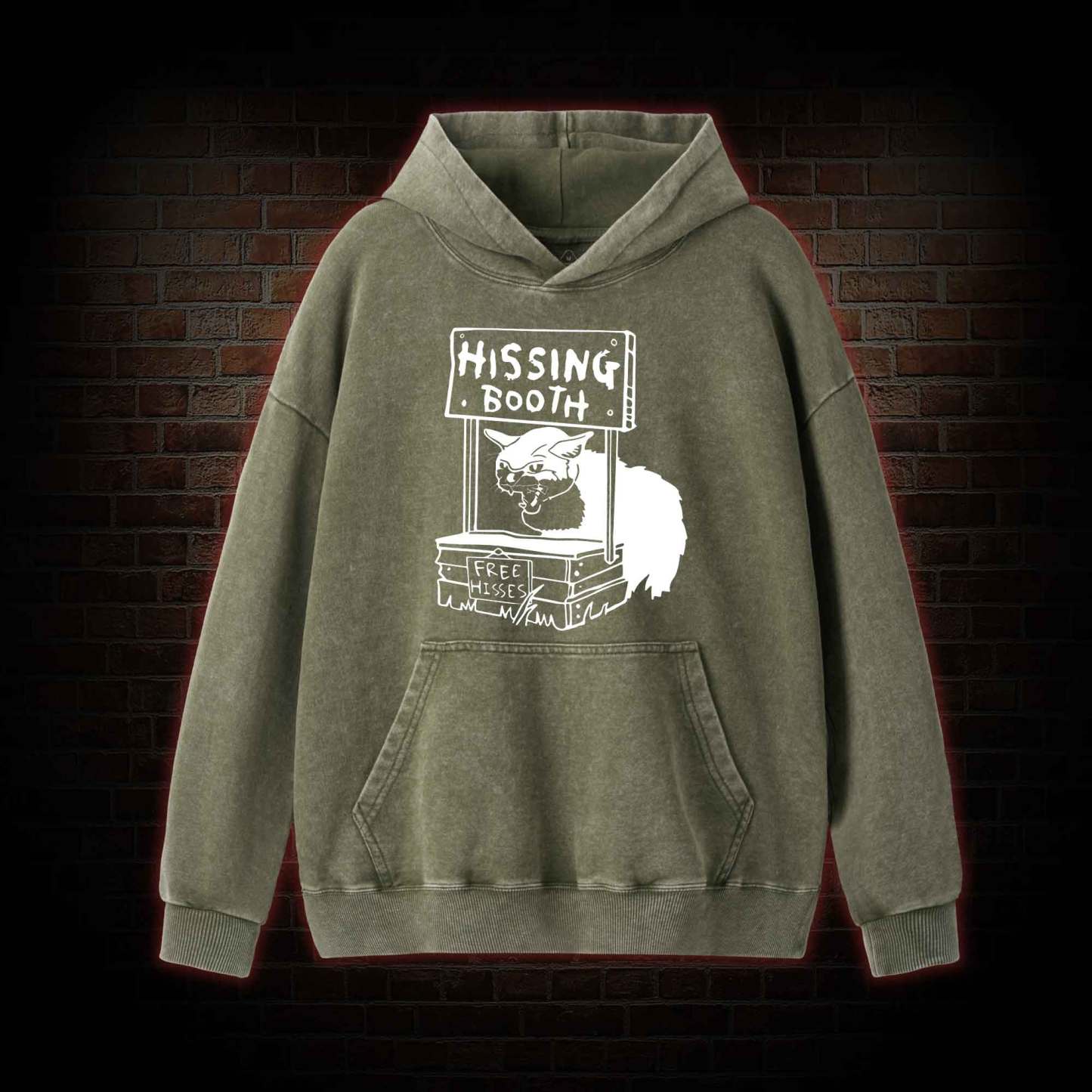Cat Hissing Booth Washed Hoodie