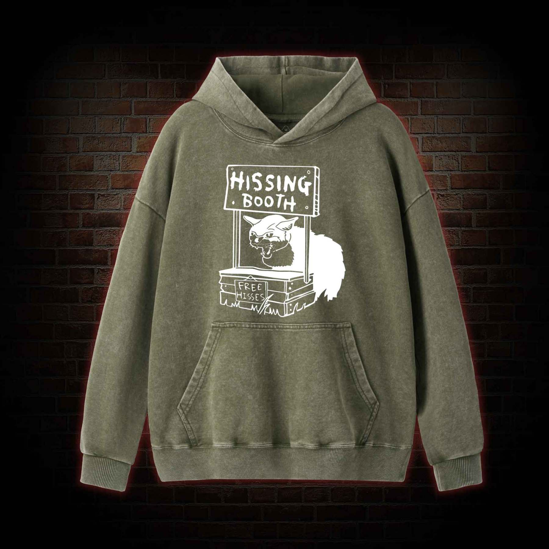 Cat Hissing Booth Washed Hoodie