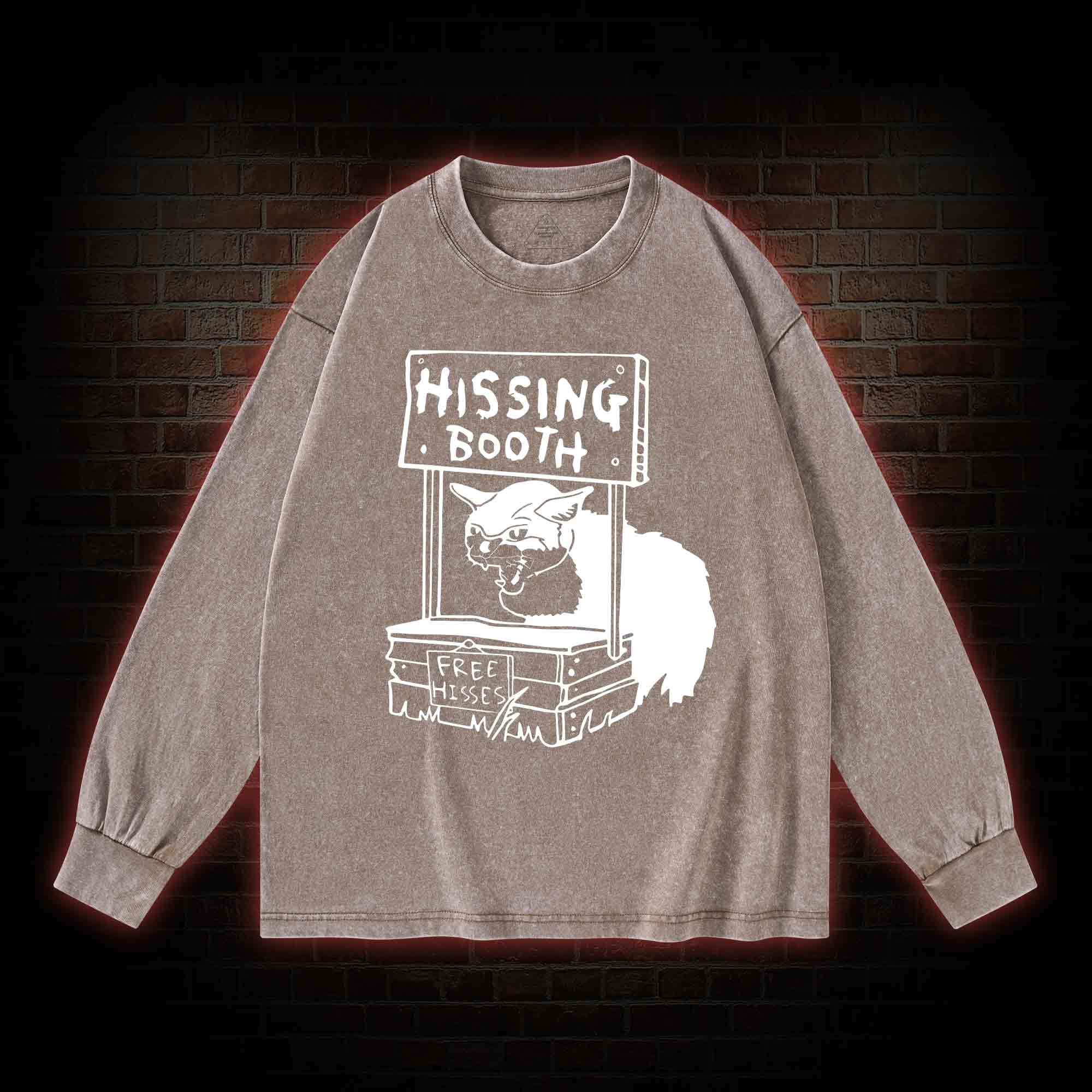 Cat Hissing Booth Washed Long-Sleeve T-shirt