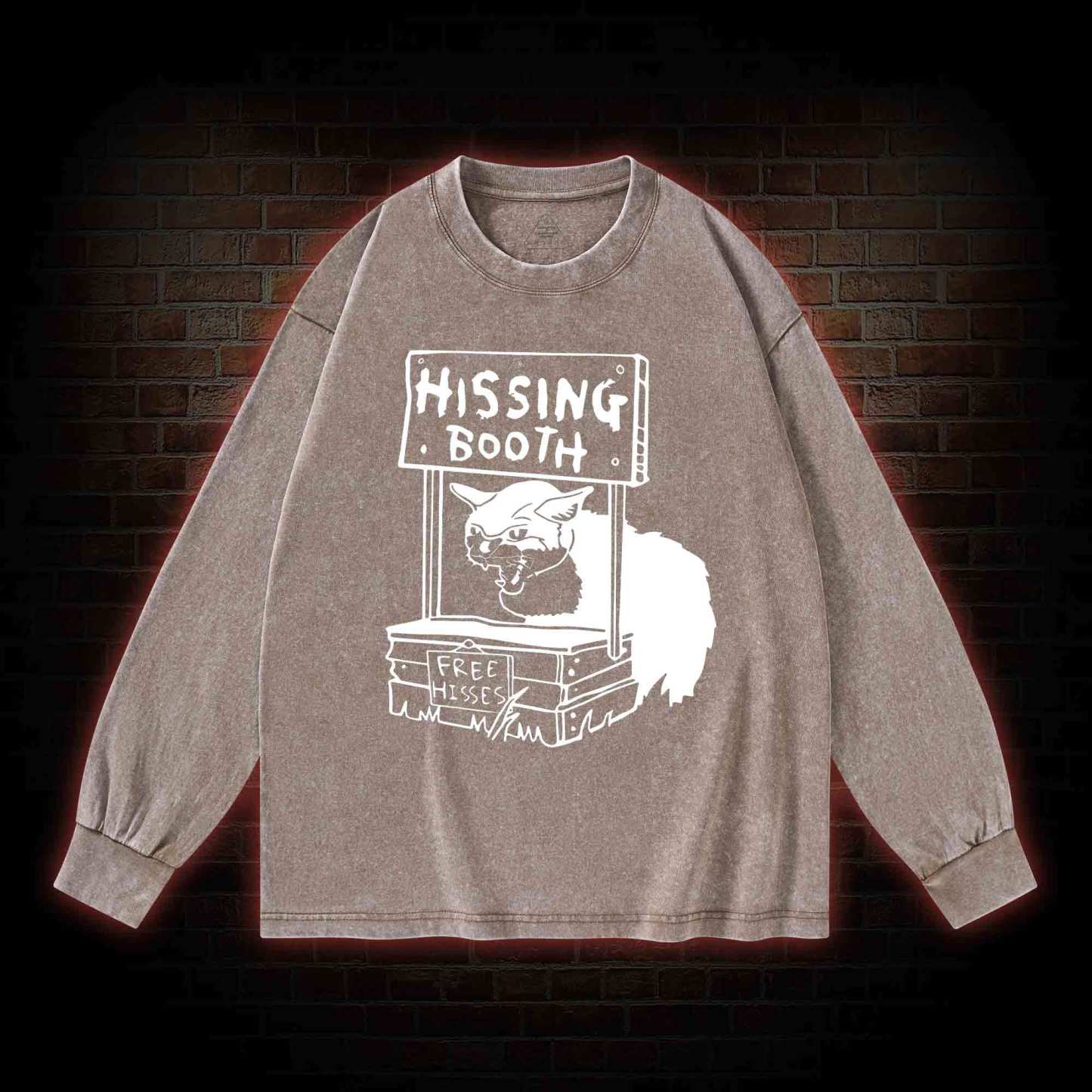 Cat Hissing Booth Washed Long-Sleeve T-shirt
