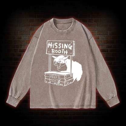 Cat Hissing Booth Washed Long-Sleeve T-shirt