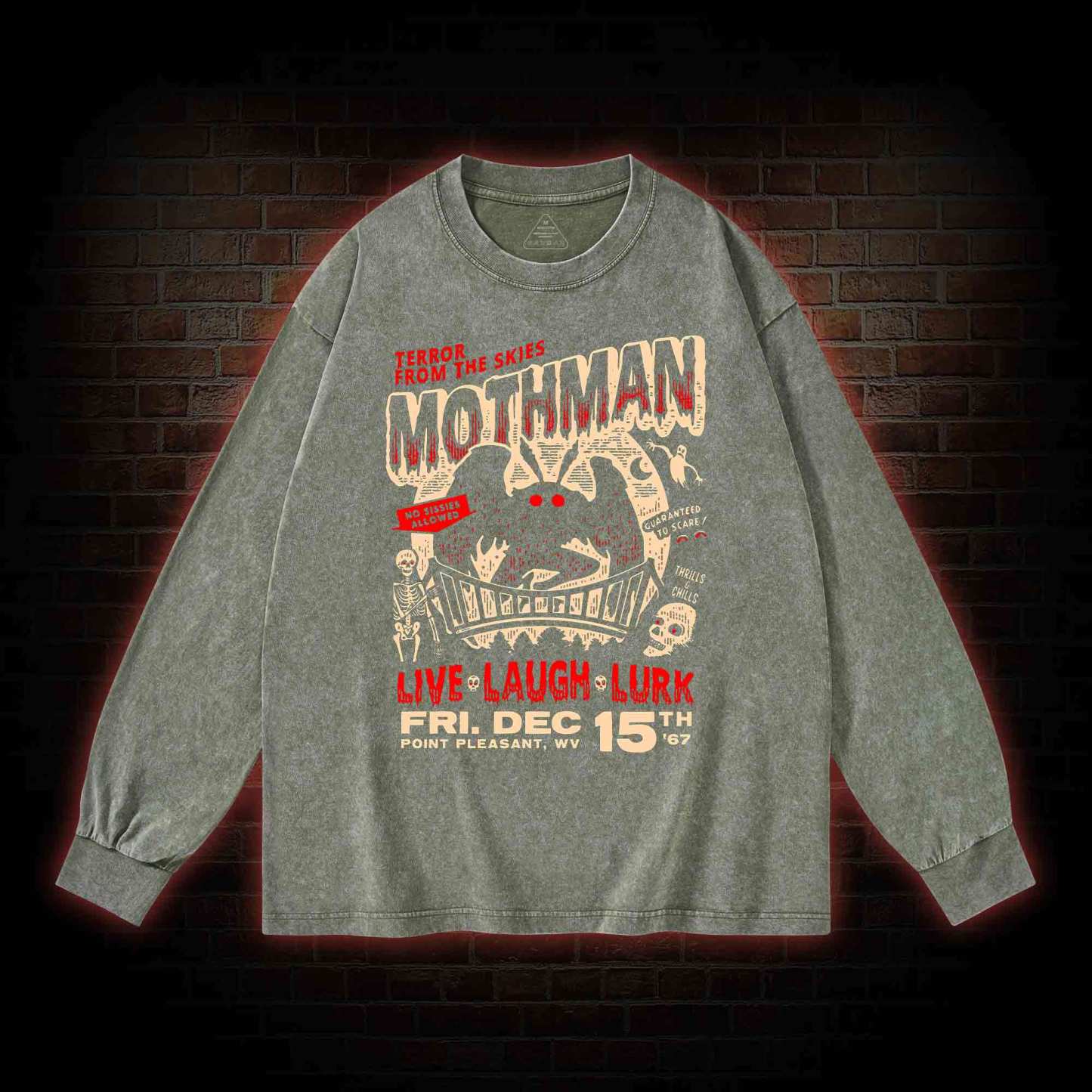 Mothman Live Laugh Lurk Washed Long-Sleeve T-shirt