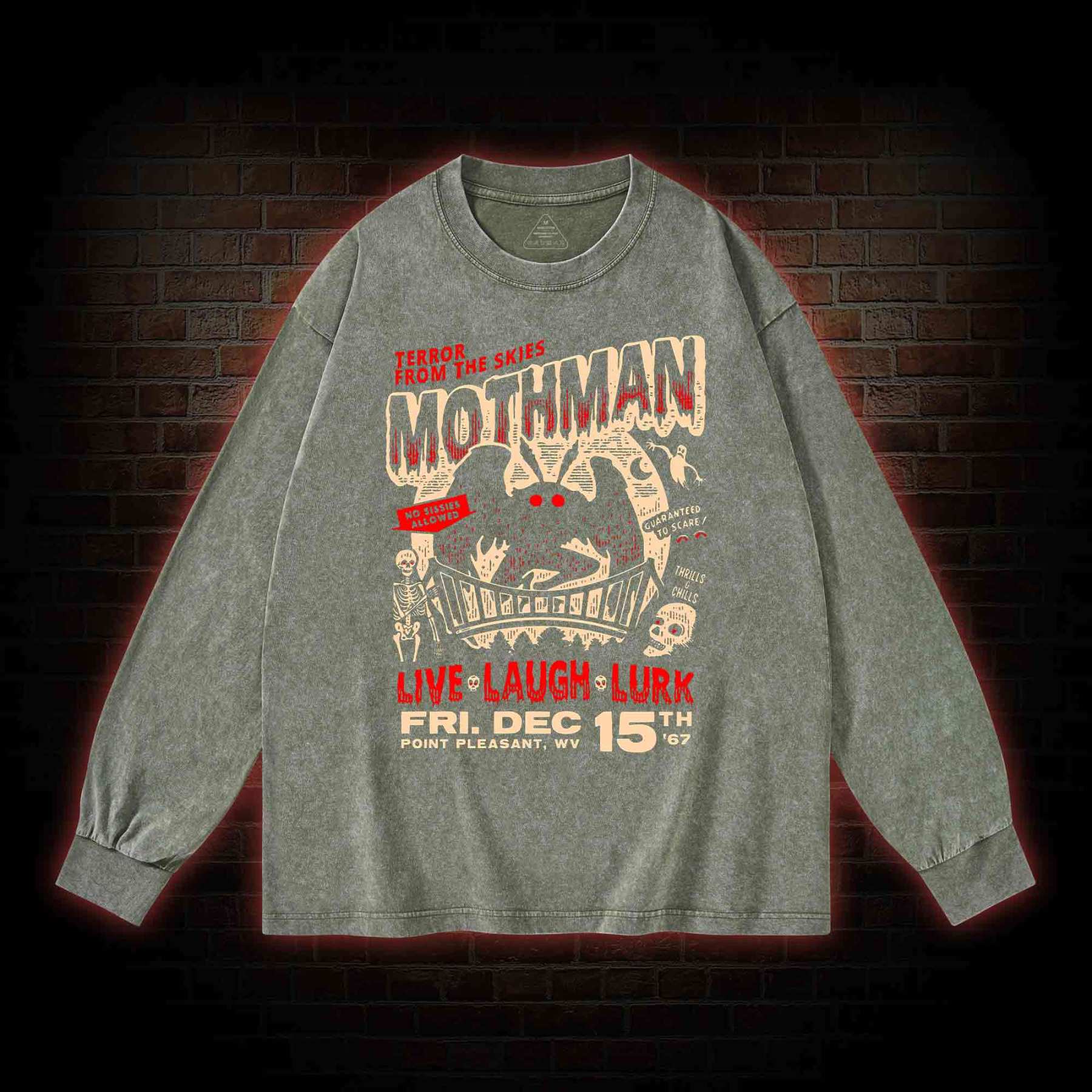 Mothman Live Laugh Lurk Washed Long-Sleeve T-shirt