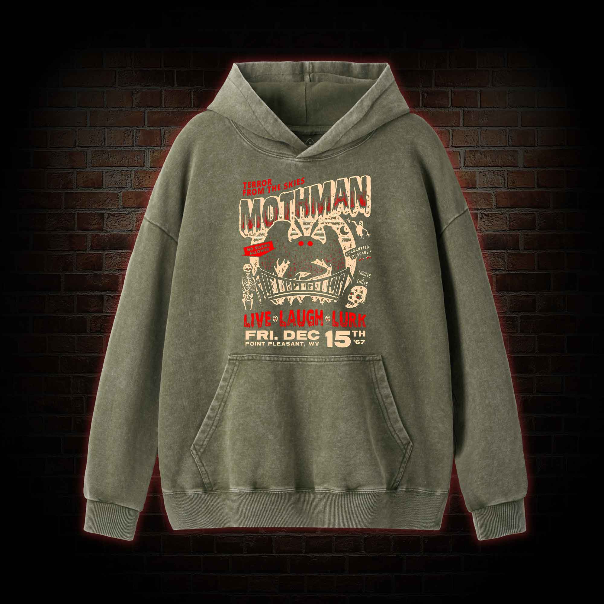 Mothman Live Laugh Lurk Washed Hoodie