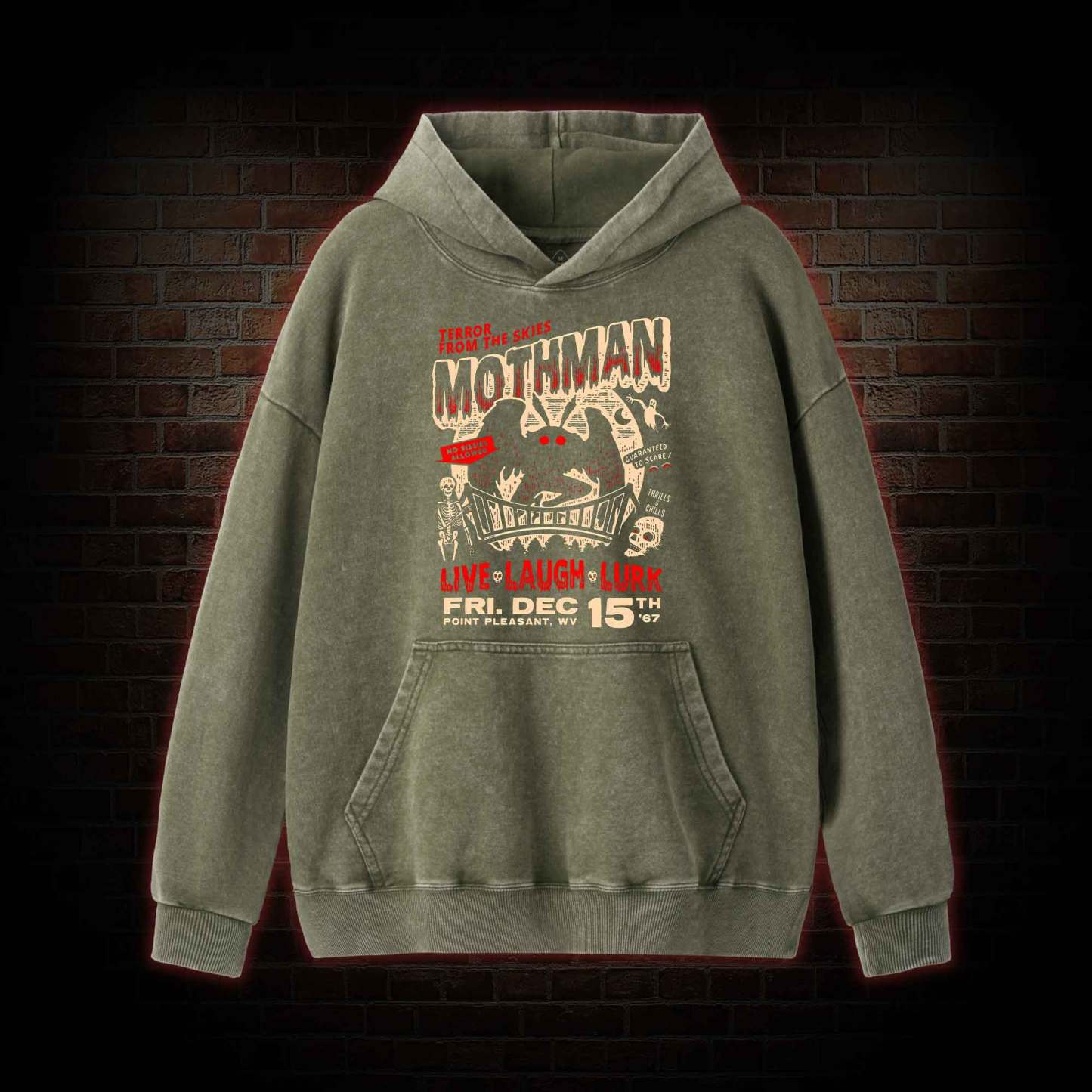 Mothman Live Laugh Lurk Washed Hoodie