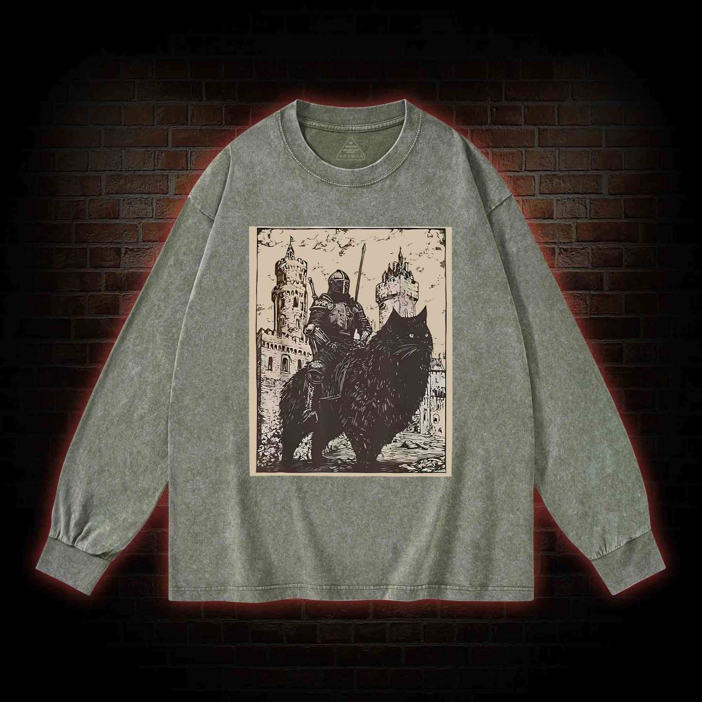 Knight Cat Rider Vintage Washed Long-Sleeve T-shirt