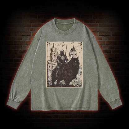 Knight Cat Rider Vintage Washed Long-Sleeve T-shirt