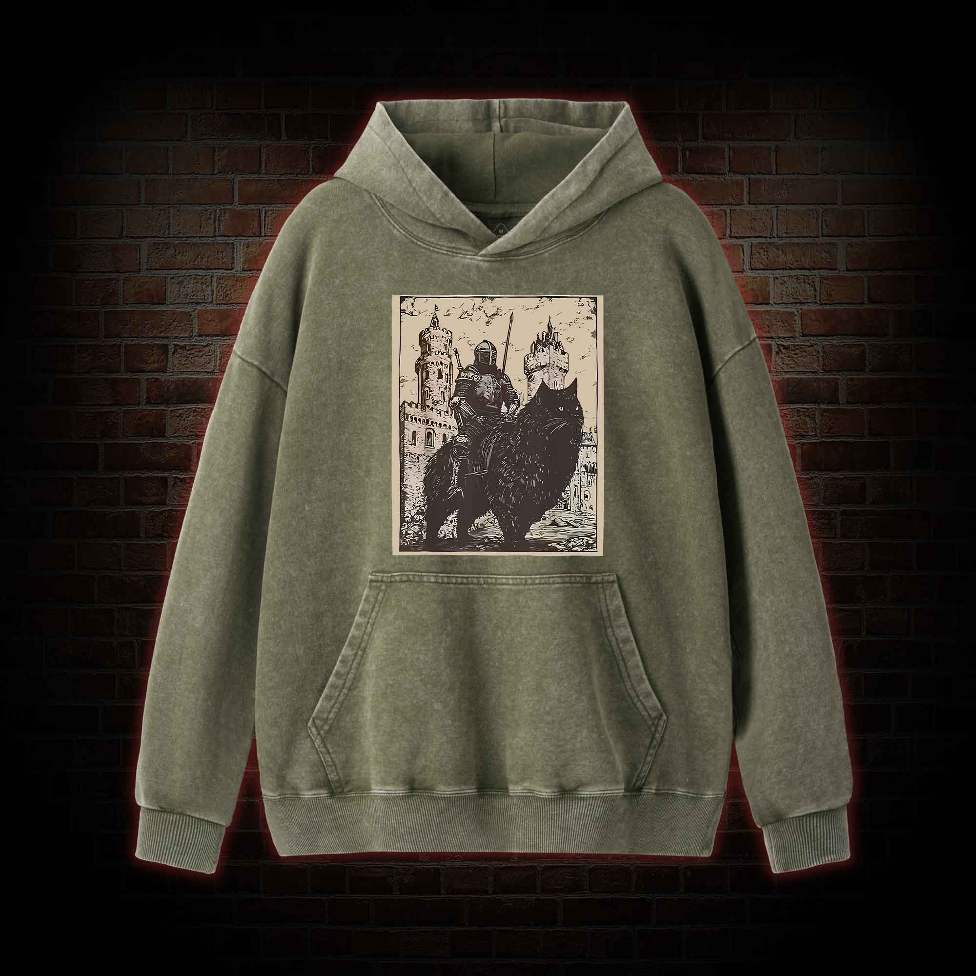 Knight Cat Rider Vintage Washed Hoodie