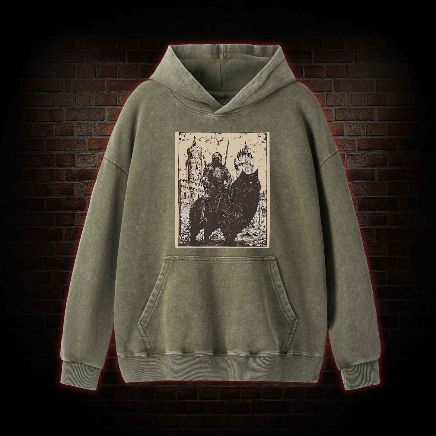 Knight Cat Rider Vintage Washed Hoodie