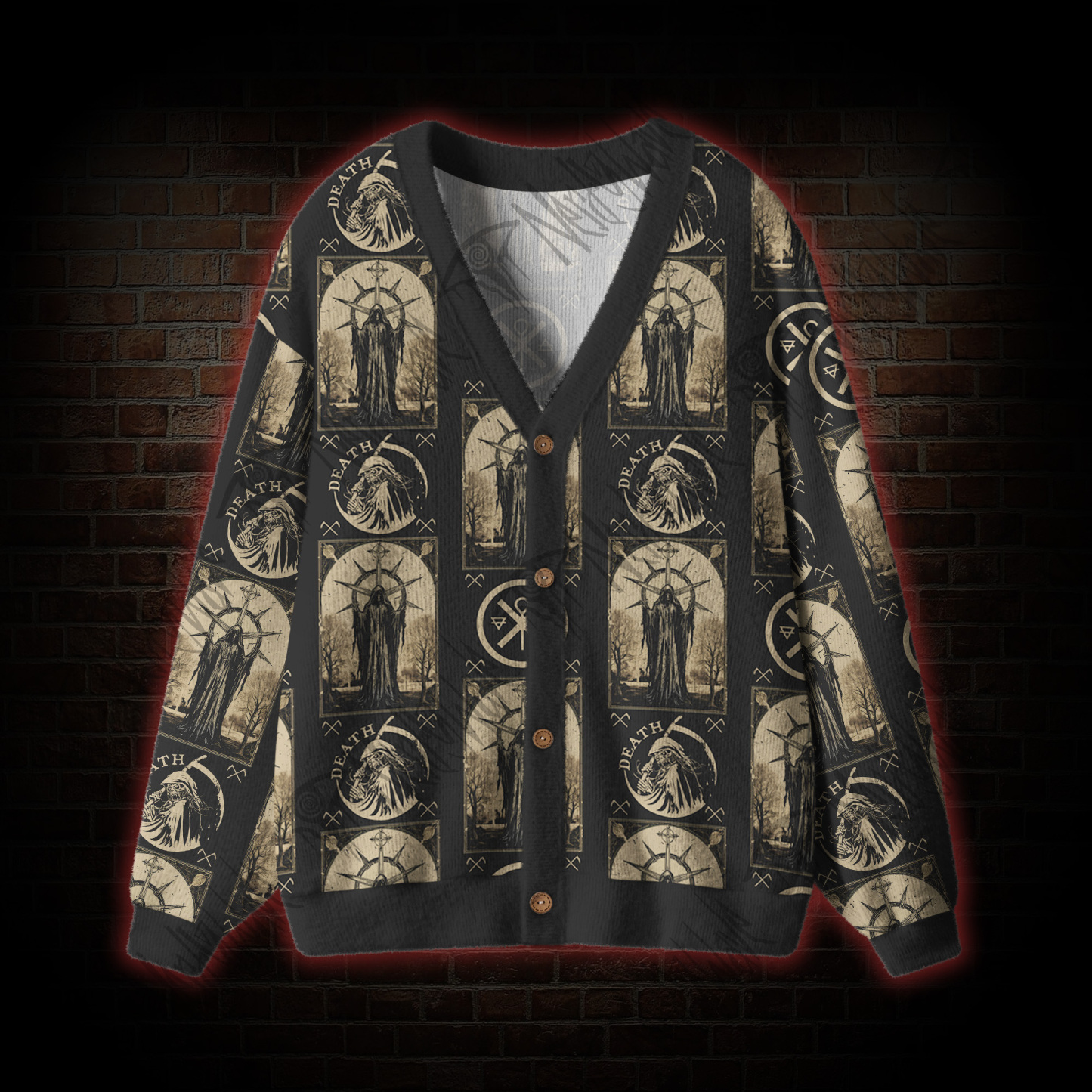 Death in Cloak Tarot Card Cardigan Sweater