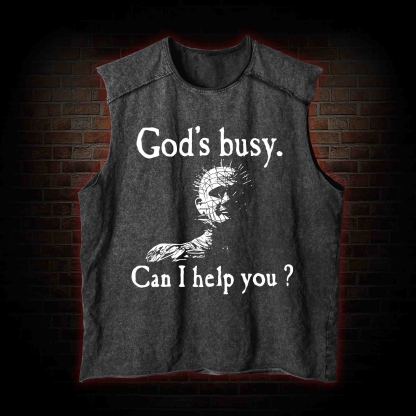 God's Busy Can I Help You? Washed Tank Top