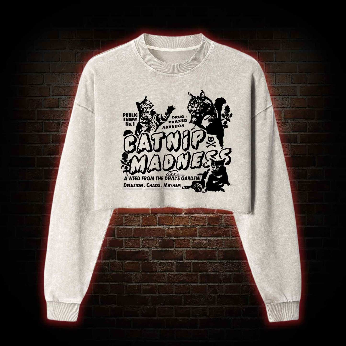 Catnip Madness Washed Cropped Sweatshirts