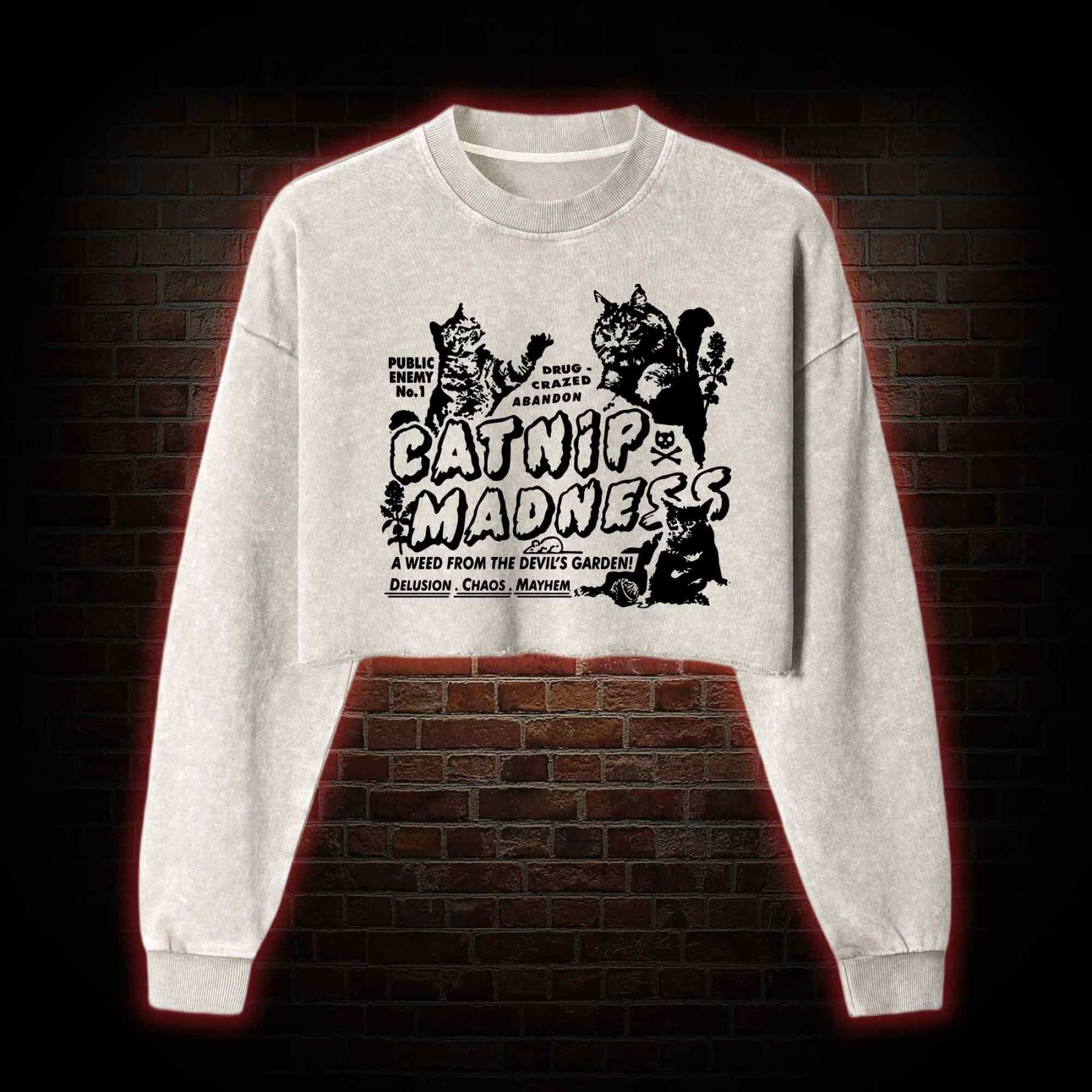Catnip Madness Washed Cropped Sweatshirts