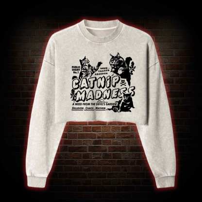 Catnip Madness Washed Cropped Sweatshirts