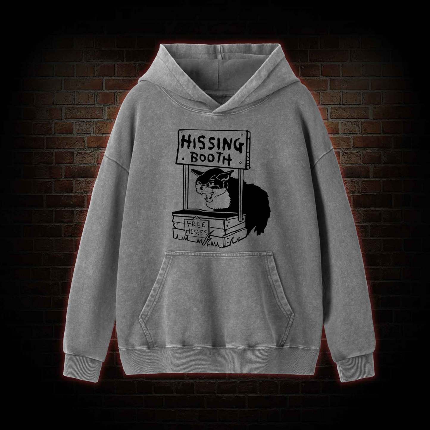 Cat Hissing Booth Washed Hoodie