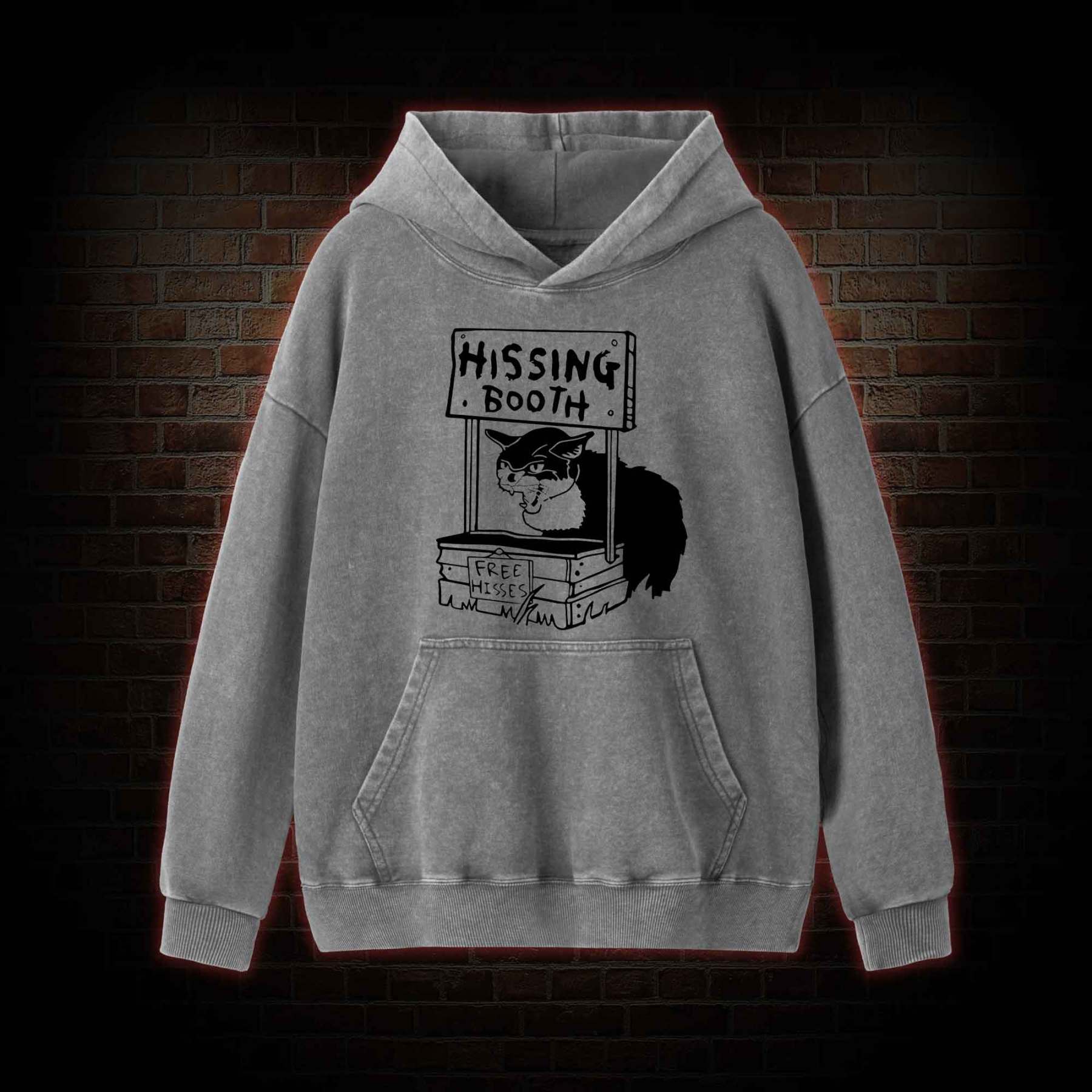 Cat Hissing Booth Washed Hoodie