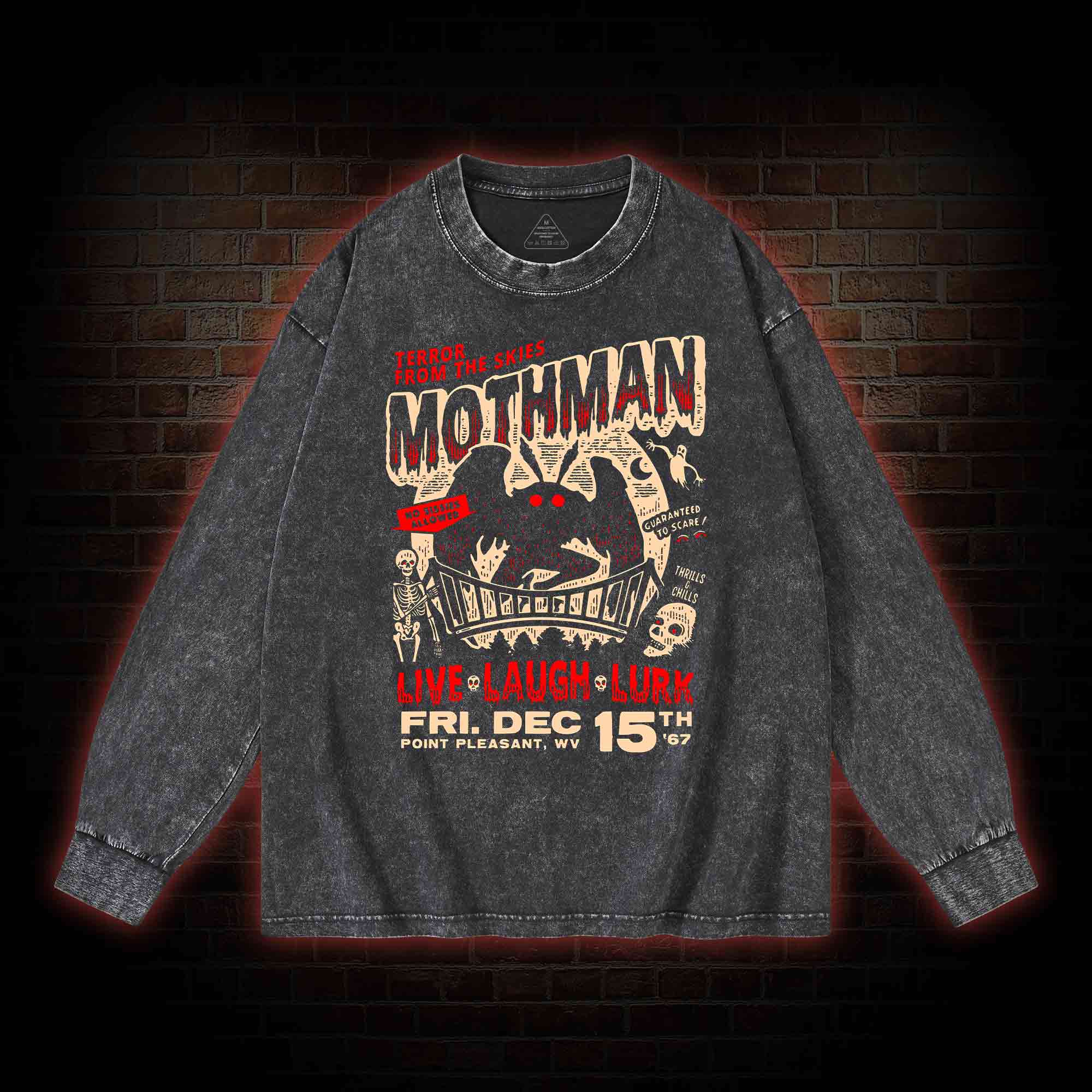 Mothman Live Laugh Lurk Washed Long-Sleeve T-shirt