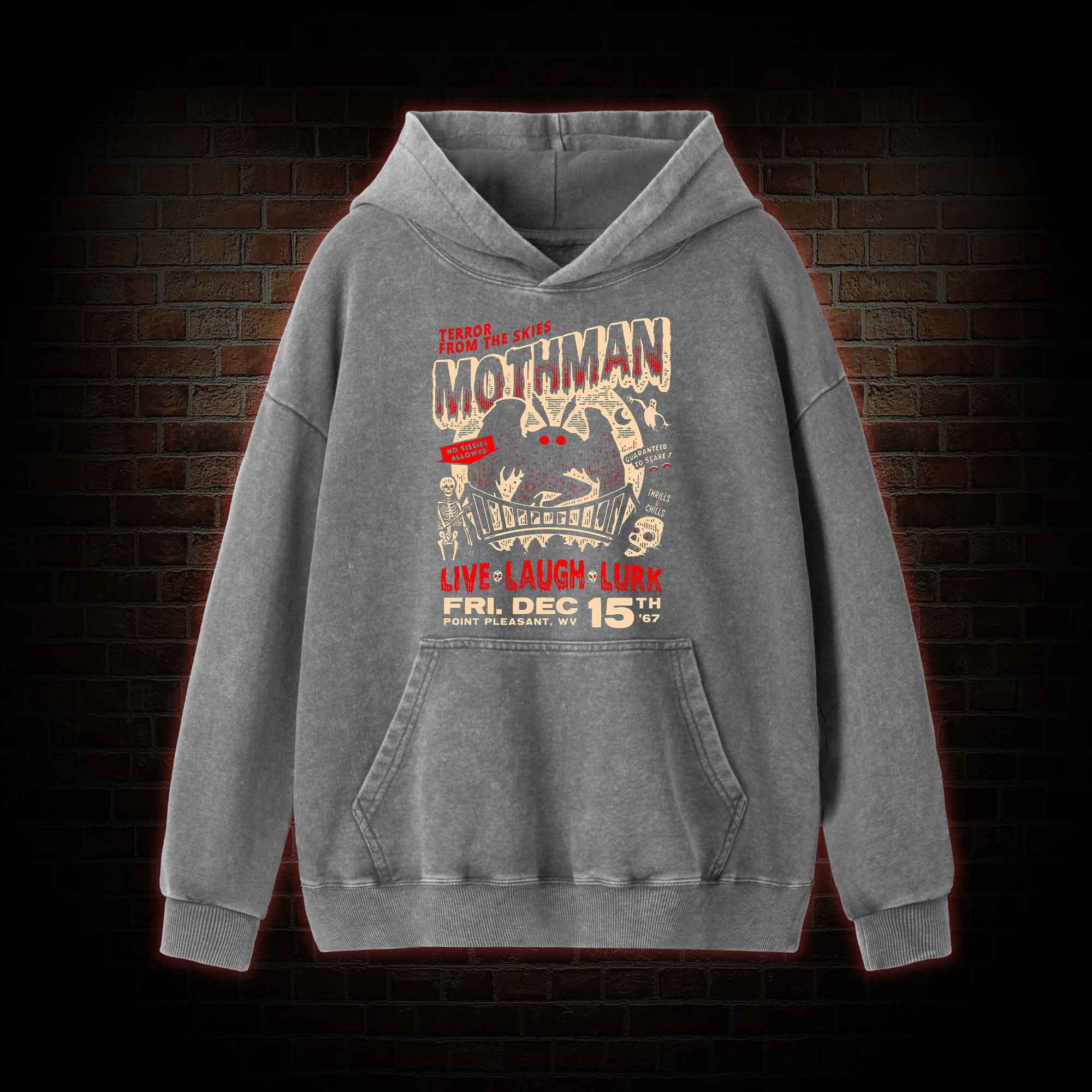 Mothman Live Laugh Lurk Washed Hoodie