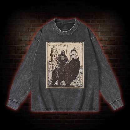 Knight Cat Rider Vintage Washed Long-Sleeve T-shirt