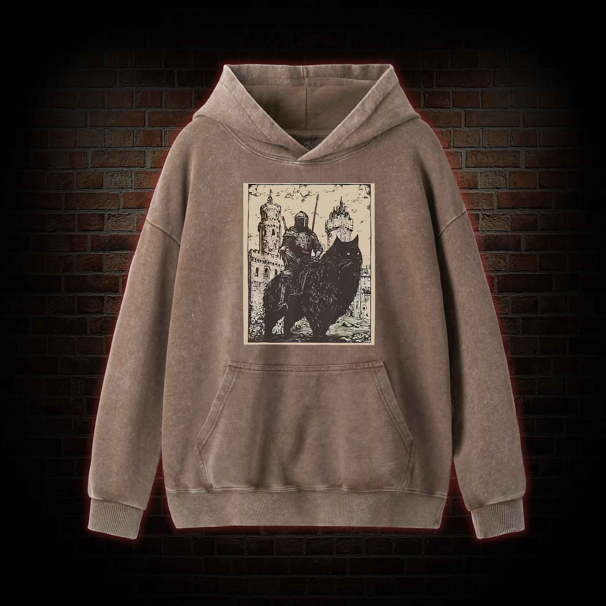 Knight Cat Rider Vintage Washed Hoodie