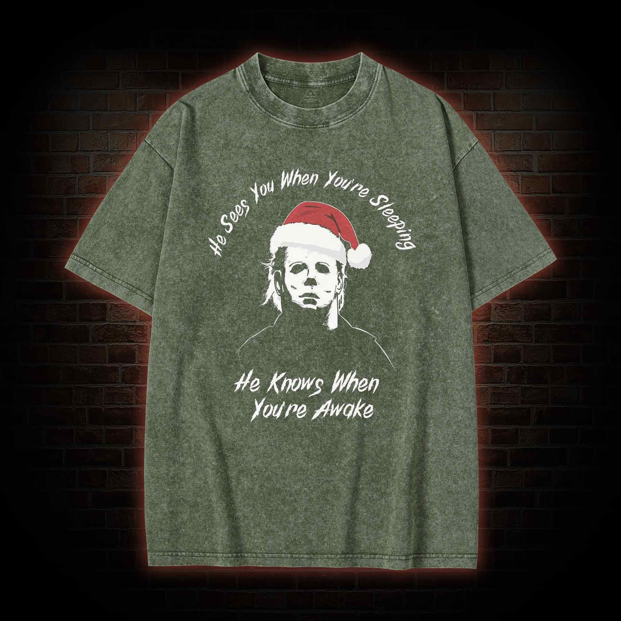 He Sees You When You're Sheeping Washed T-shirt