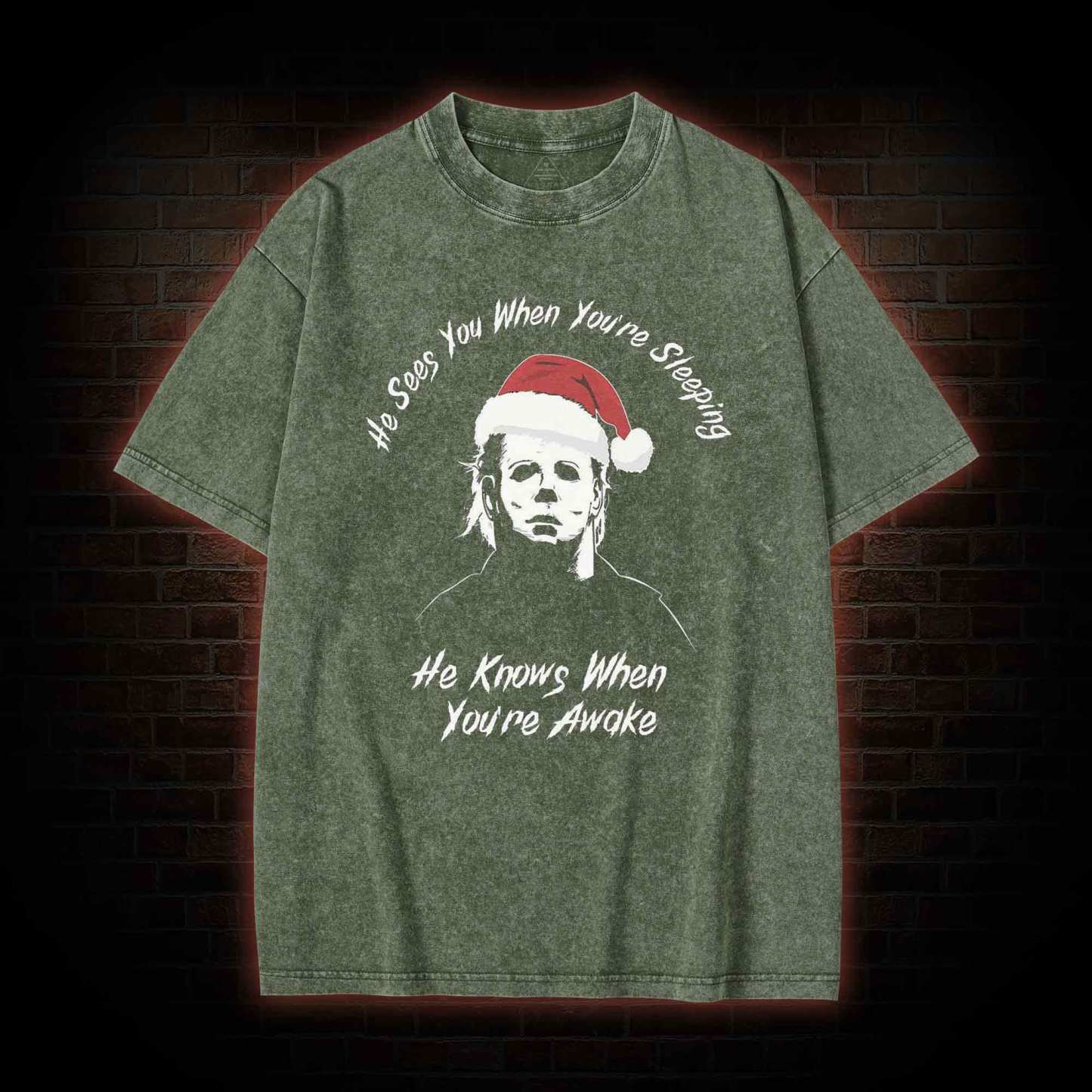 He Sees You When You're Sheeping Washed T-shirt