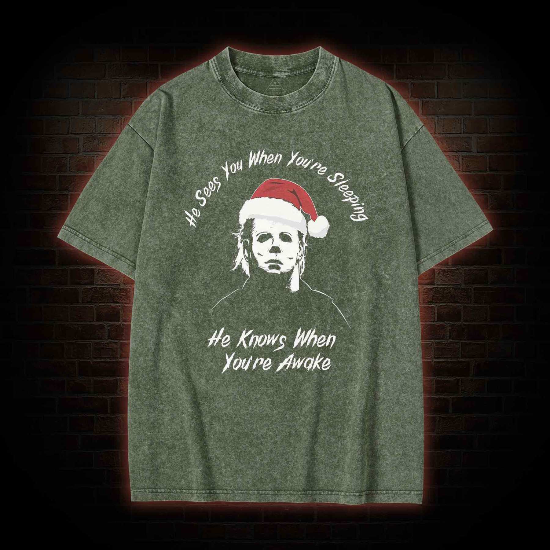 He Sees You When You're Sheeping Washed T-shirt