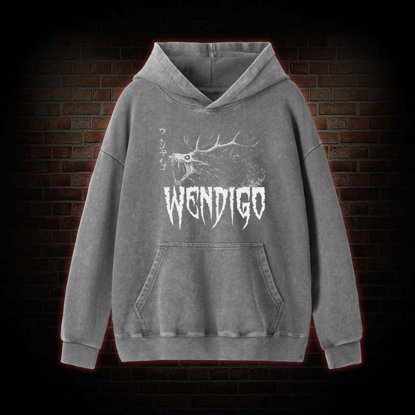 Wendigo Scary Monster Washed Hoodie