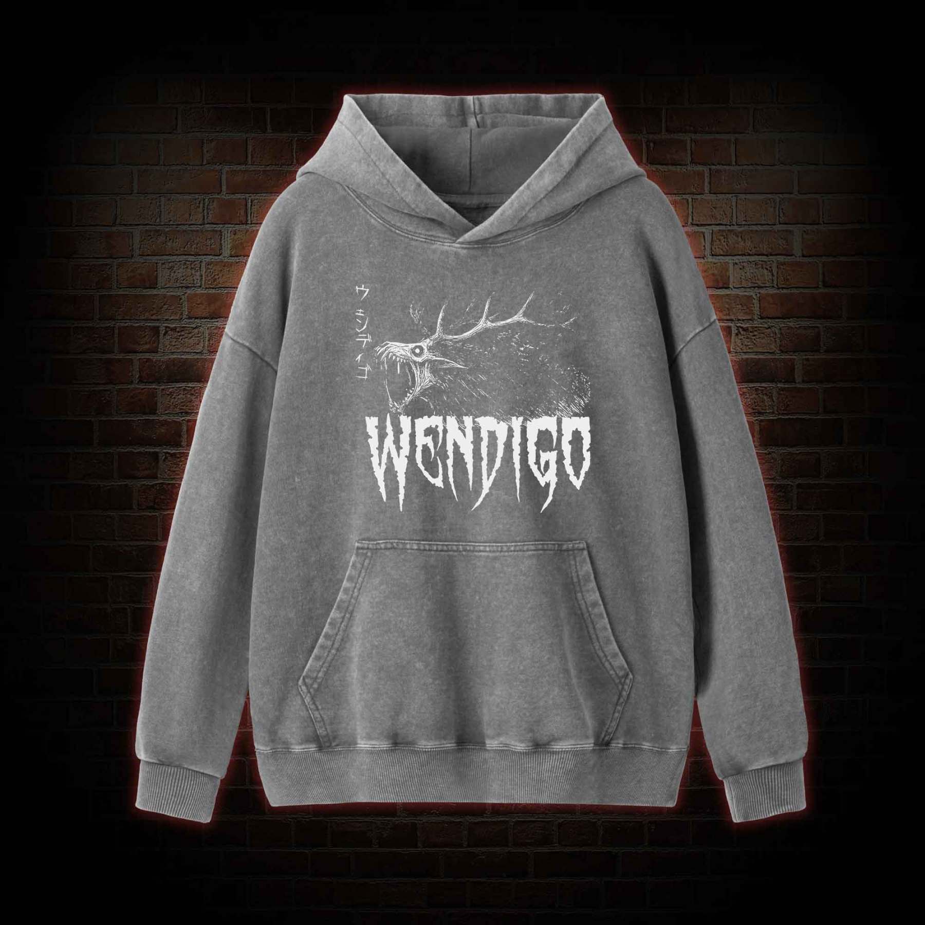 Wendigo Scary Monster Washed Hoodie