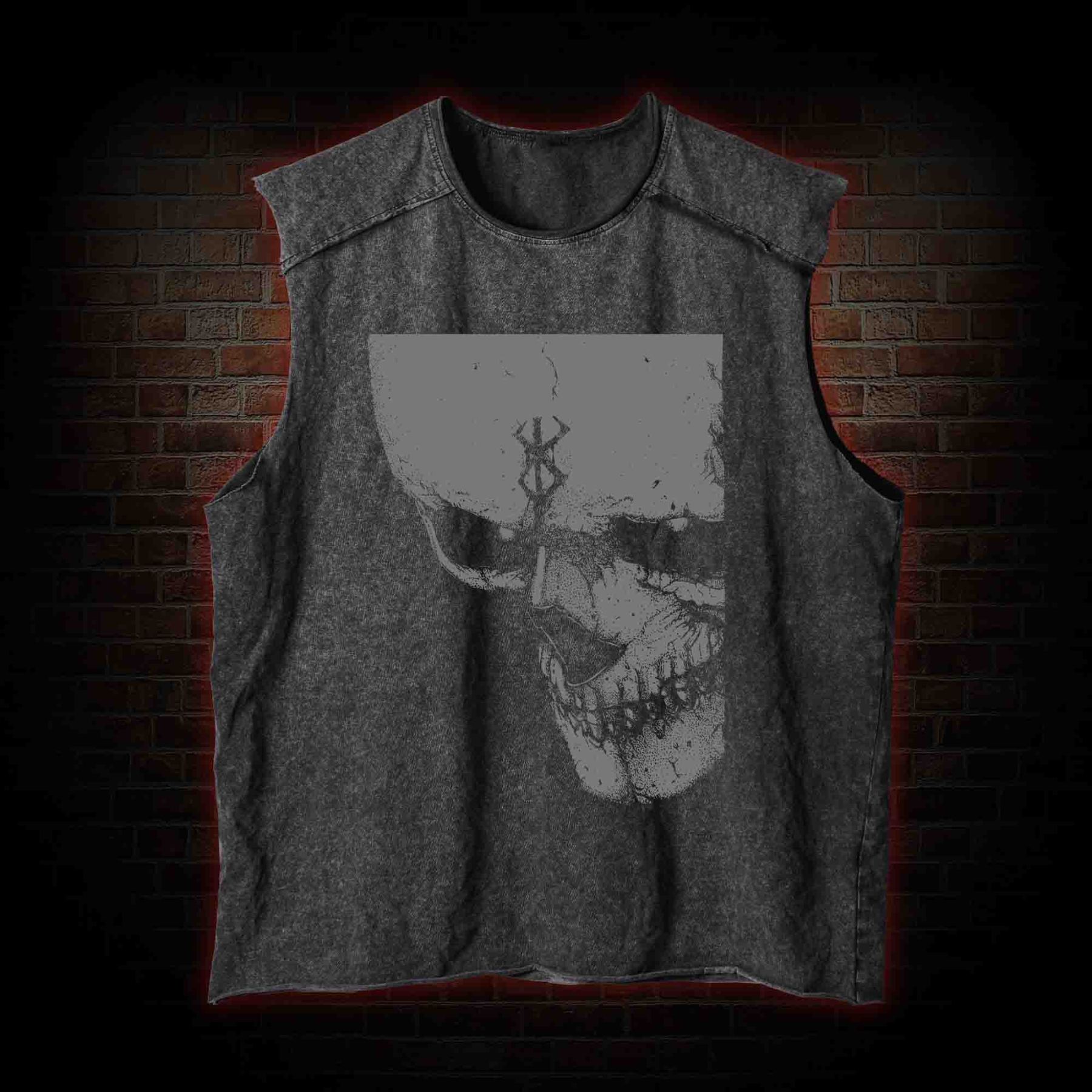Dark Skull Knight Washed Tank Top