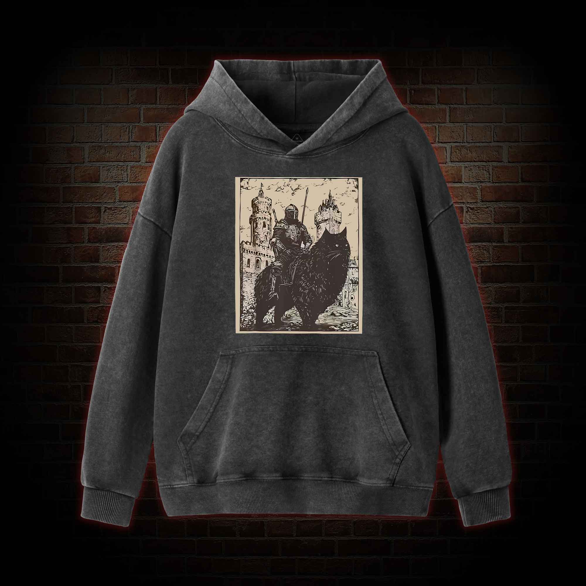 Knight Cat Rider Vintage Washed Hoodie