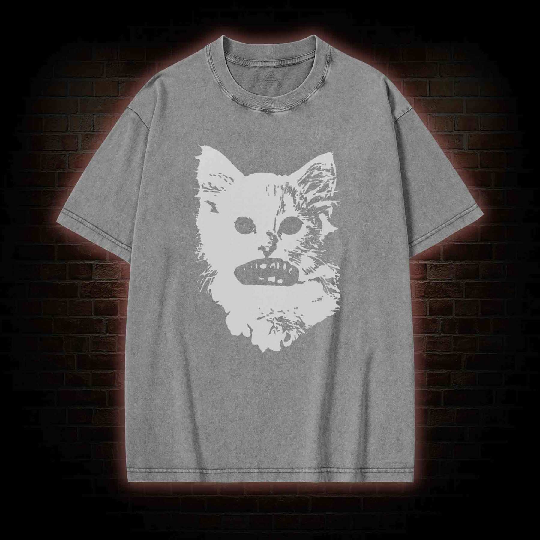 Weirdcore Cat Washed T-shirt