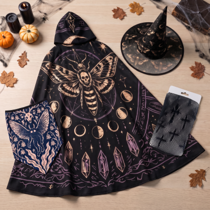 Halloween Witch Hat&Neck Gaiter&Cloak&Women's Net Tights Set