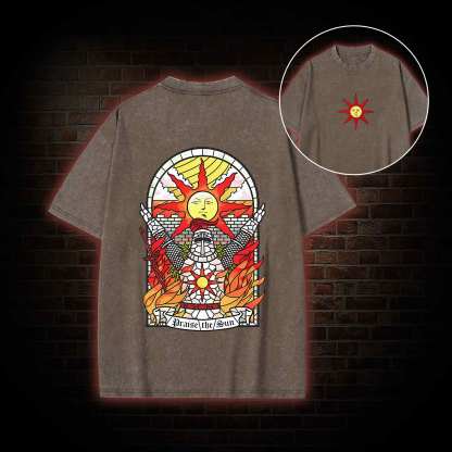 Praise the Sun Back Print Washed T-shirt