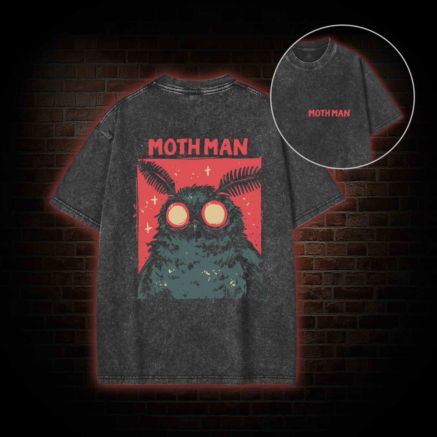 Cryptid Mothman Back Print Washed T-shirt