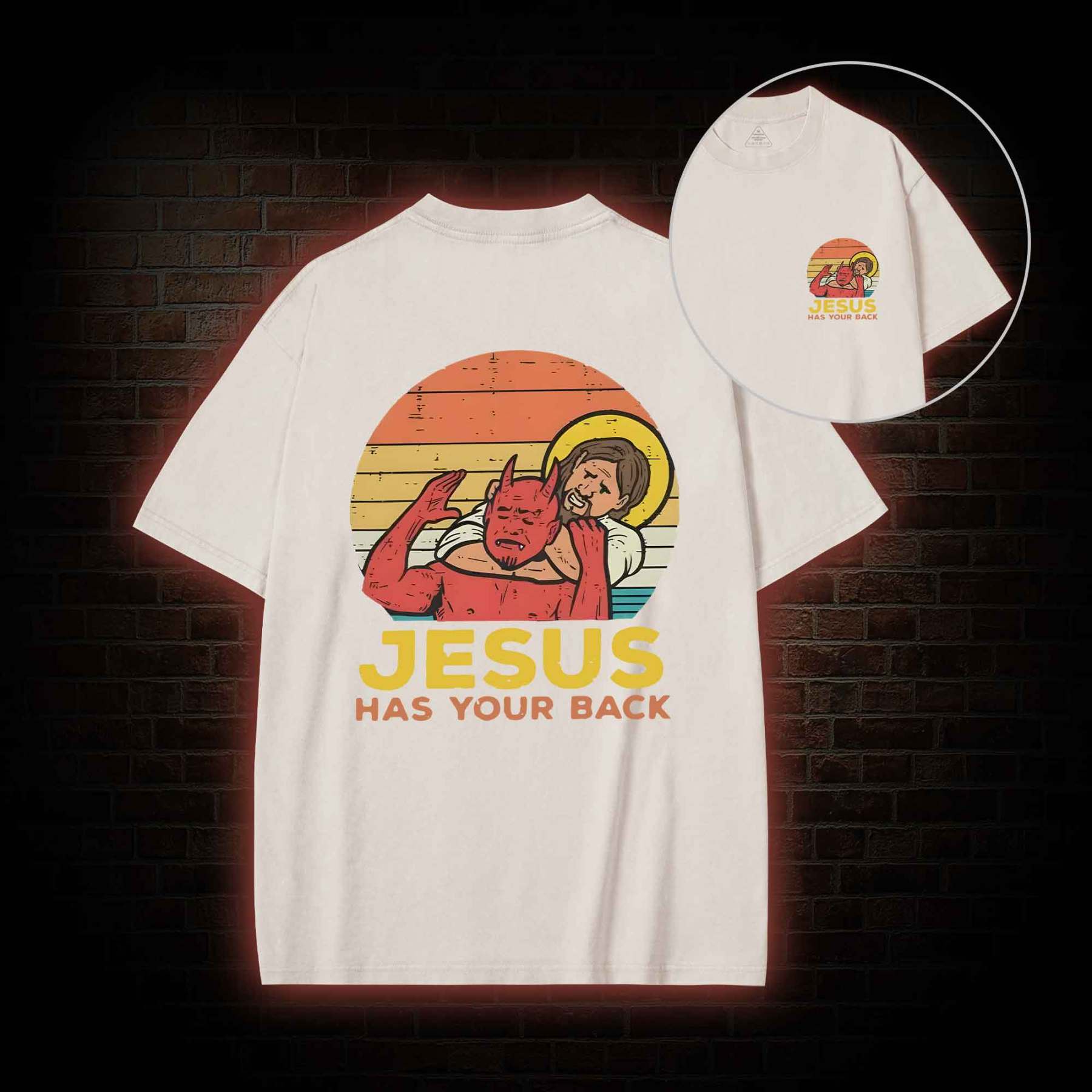 Jesus Has Your Back Back Print Washed T-shirt