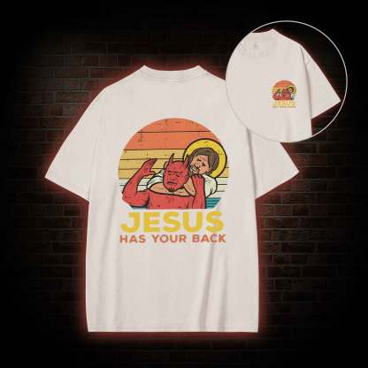 Jesus Has Your Back Back Print Washed T-shirt