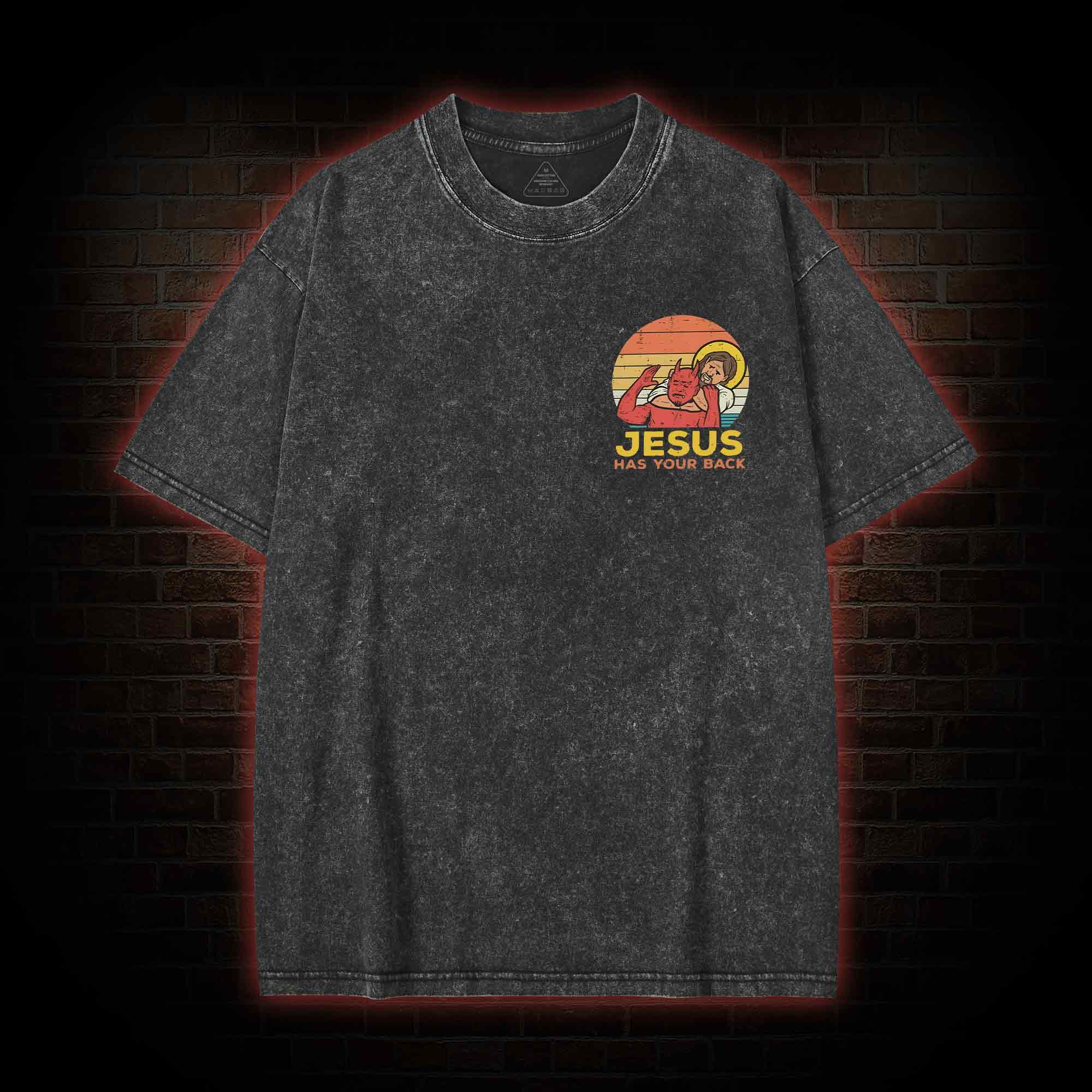 Jesus Has Your Back Back Print Washed T-shirt