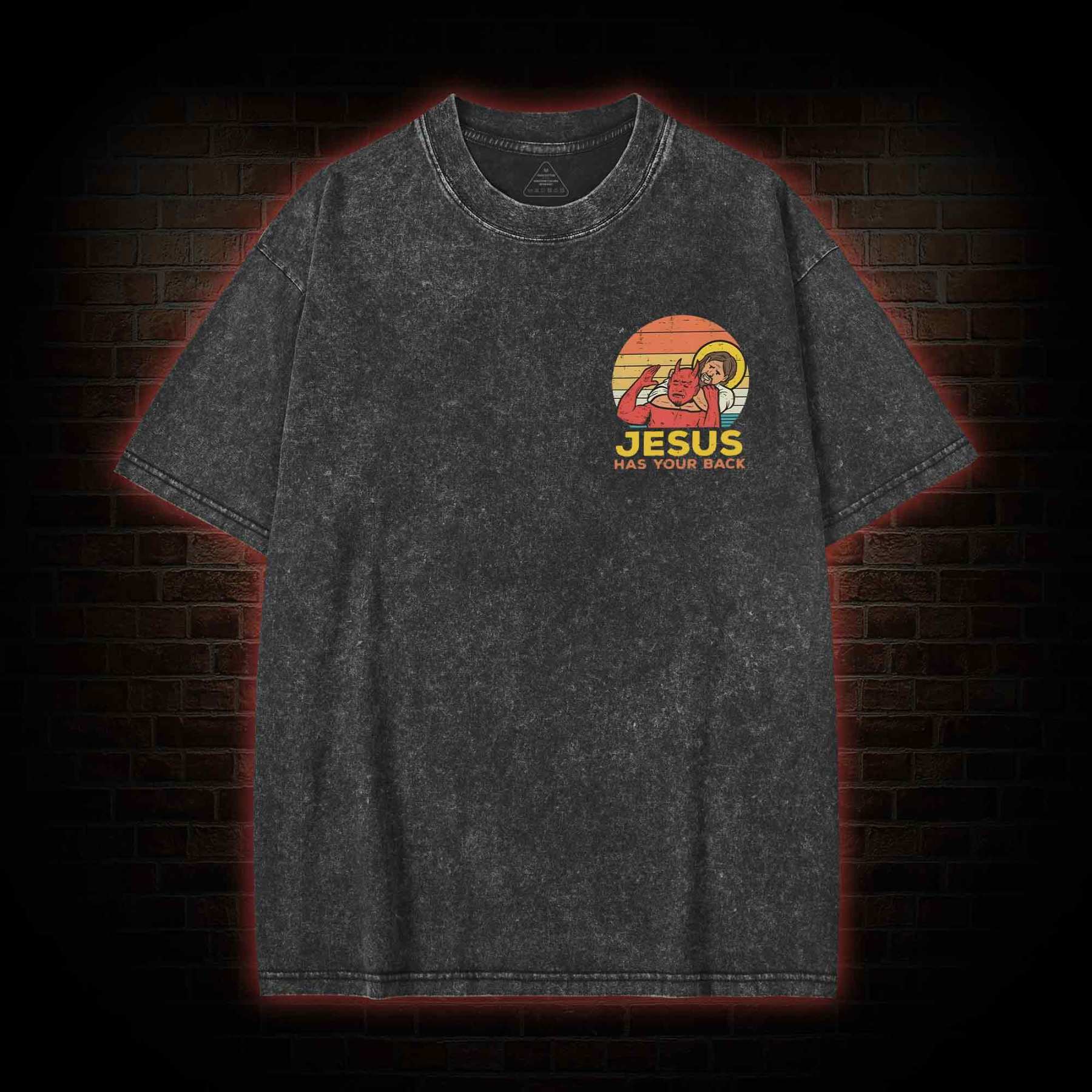 Jesus Has Your Back Back Print Washed T-shirt
