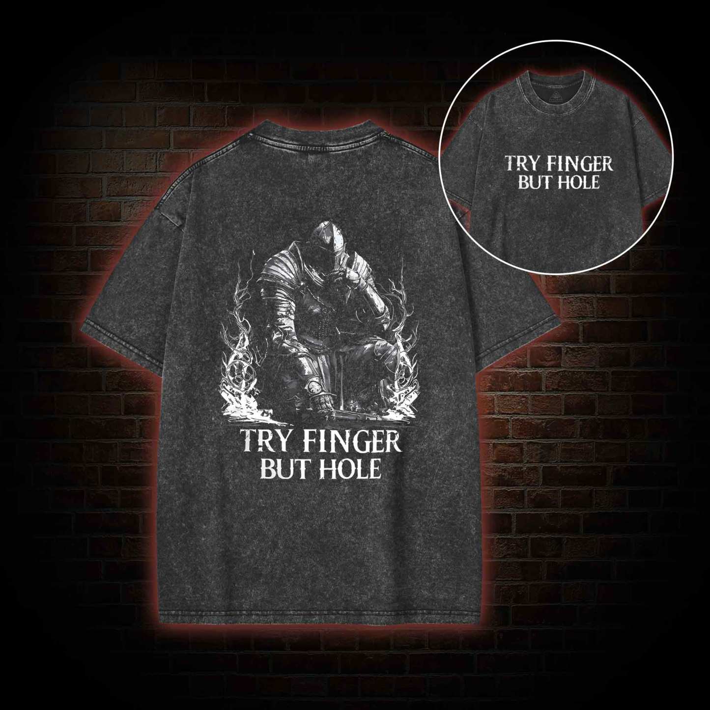 Try Finger but Hole Back Print Washed T-shirt