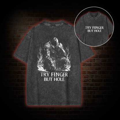 Try Finger but Hole Back Print Washed T-shirt