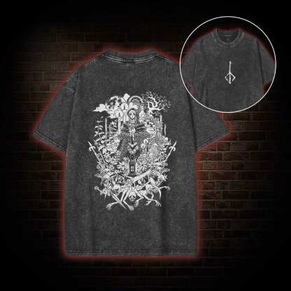 Hello Good Hunter Back Print Washed T-shirt